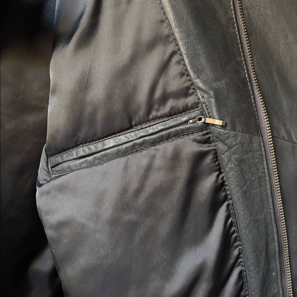 Black Leather Vintage Men's Moto Zip Jacket - Picture 12 of 15